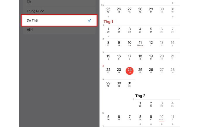Xem lịch âm bằng lịch do thái trên iPhone đúng không?