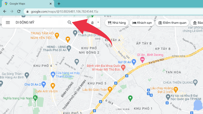 Tìm kiếm địa điểm trên Google Maps máy tính