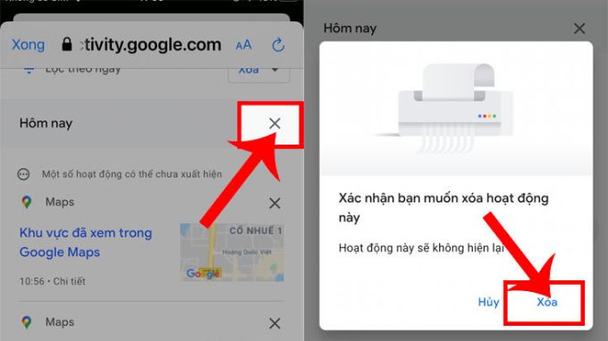 xóa lịch sử tìm kiếm trên google maps