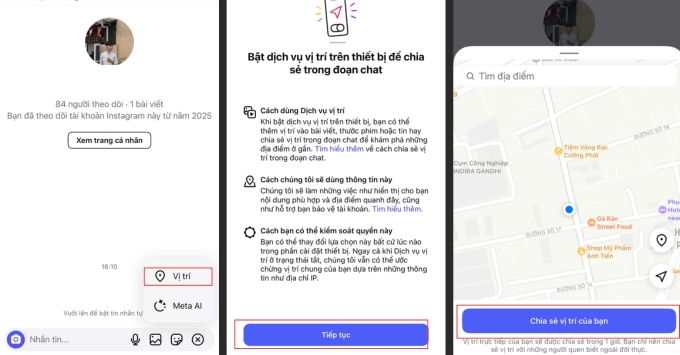 cách gửi vị trí trực tiếp trên Instagram điện thoại