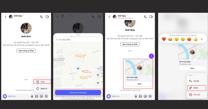 cách gửi vị trí trực tiếp trên Instagram điện thoại và ghim