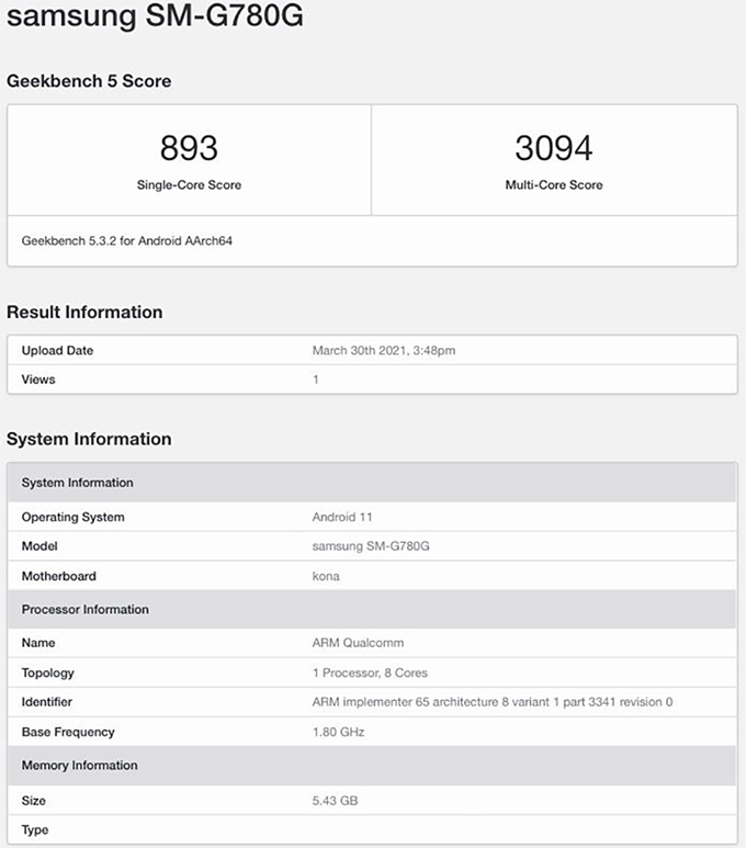 Galaxy S20 FE 4G với chip xử lý Snapdragon 865 bất ngờ xuất hiện trên Geekbench