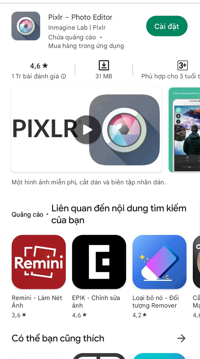 Cách tạo ảnh ghép trên Android bằng Google Photos bước 1 tải app Pixlr