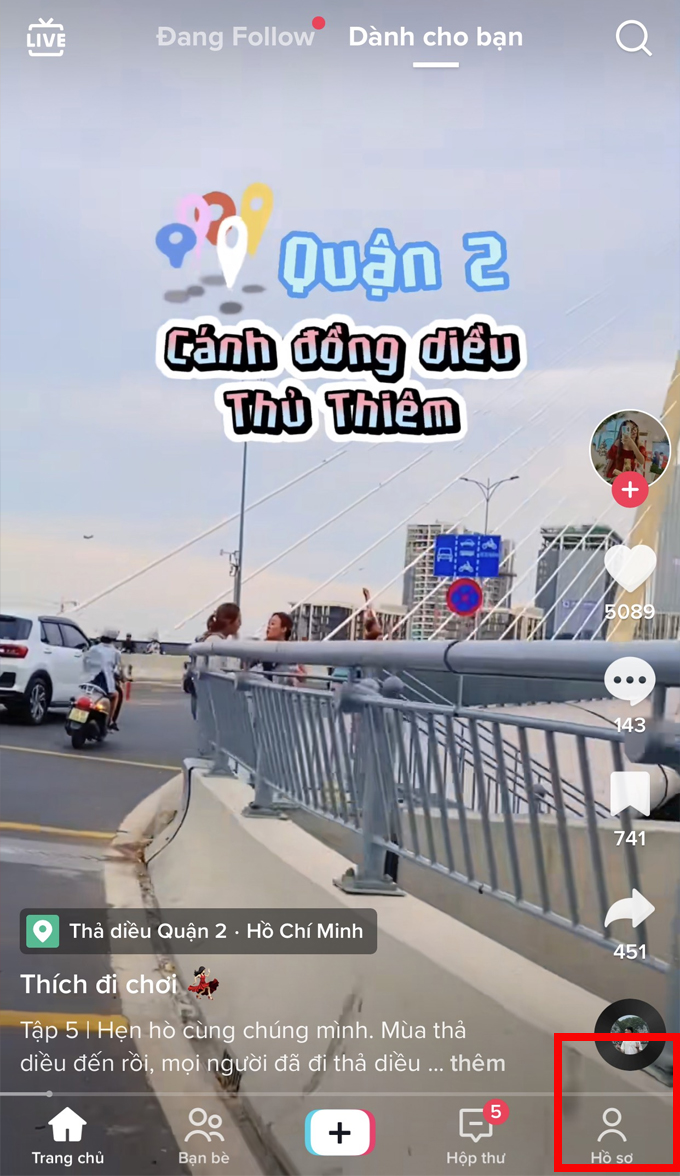 cách xóa video tiktok bước 2 chọn hồ sơ