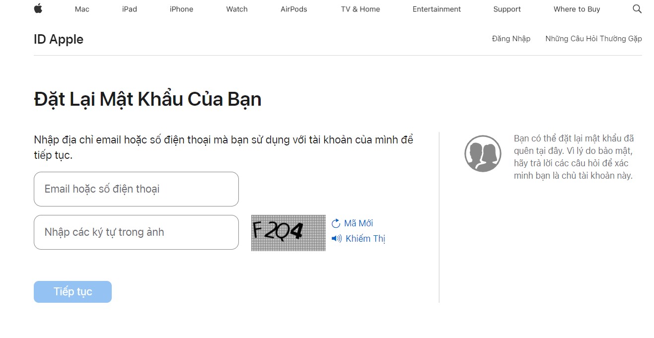 Đặt lại mật khẩu Apple ID bằng cách gửi email đặt lại mật khẩu