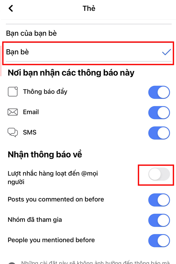 Cách tắt thông báo nêu bật trên Facebook bước 3 chọn tắt mọi người