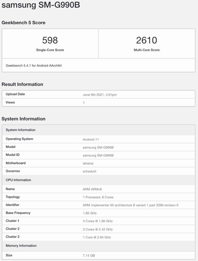 Galaxy S21 FE lộ diện điểm hiệu năng ấn tượng trên Geekbench