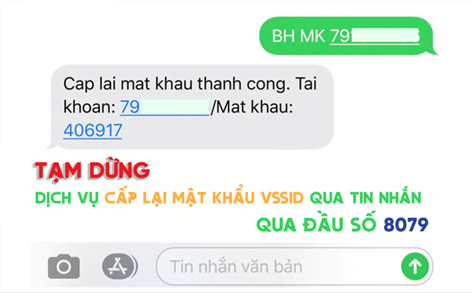 Cách lấy lại mật khẩu VssID qua tin nhắn