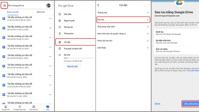 Sao dữ liệu vào Google Drive