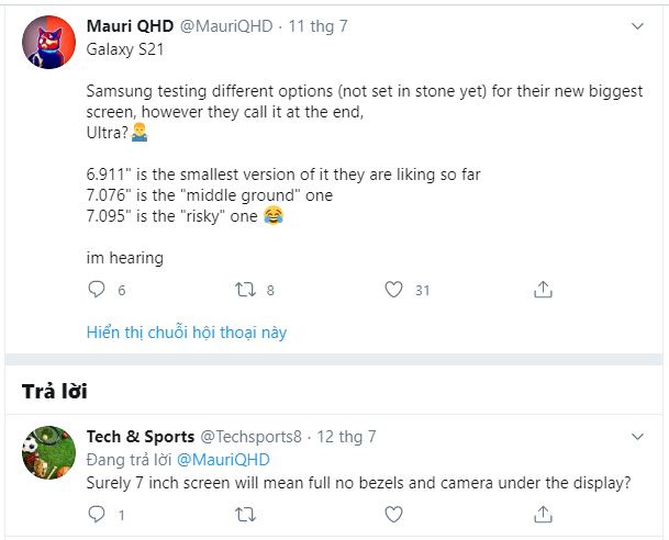 Màn hình Galaxy S21 Ultra đang được thử nghiệm, có thể hơn 7 inch?