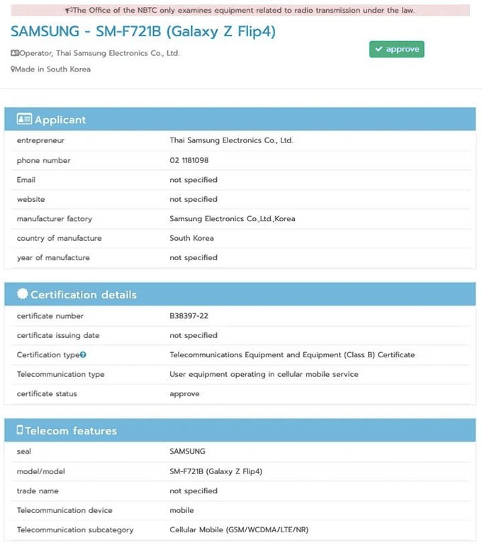 Galaxy Z Flip 4 đạt chứng nhận NBTC