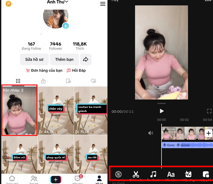 Cách chỉnh sửa video Tiktok  ở bản nháp