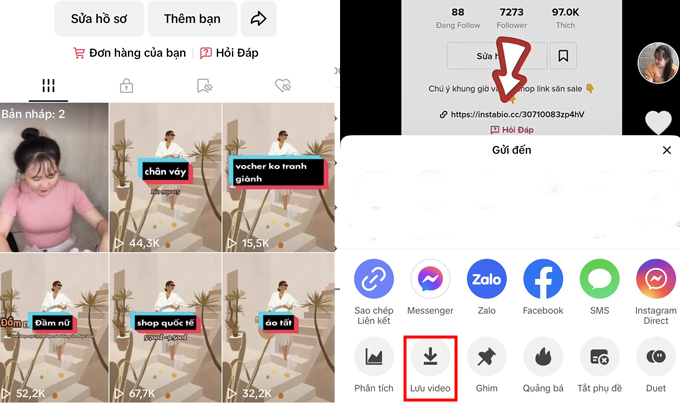 Cách chỉnh sửa video Tiktok sau khi đăng bước chọn video và tải về