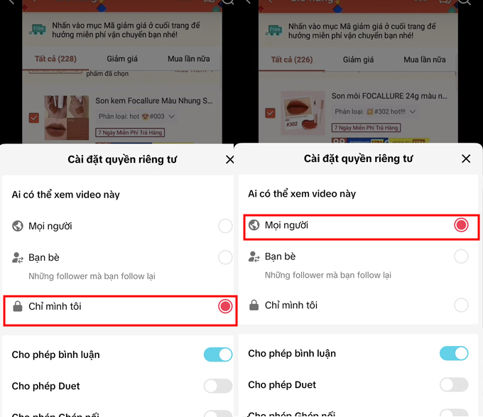 Cách chỉnh sửa video Tiktok ở mục riêng tư chọn công khai