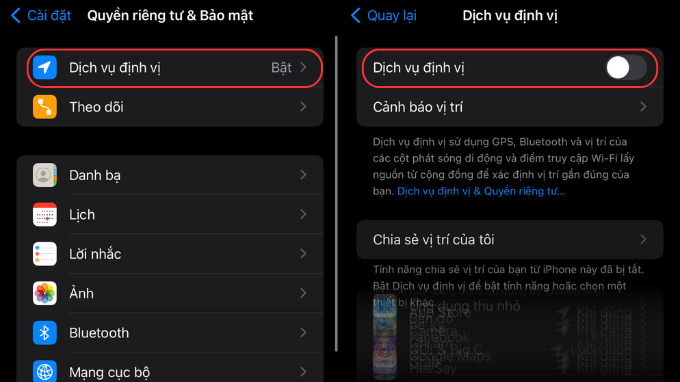 Cách tắt dịch vụ định vị trên iOS 18