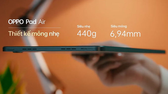 OPPO Pad Air siêu mỏng nhẹ mang lại cảm giác cầm nắm linh hoạt