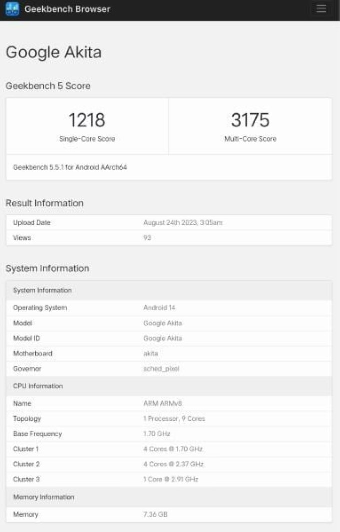 Google Pixel 8a lộ diện trong phần mềm chấm điểm Geekbench