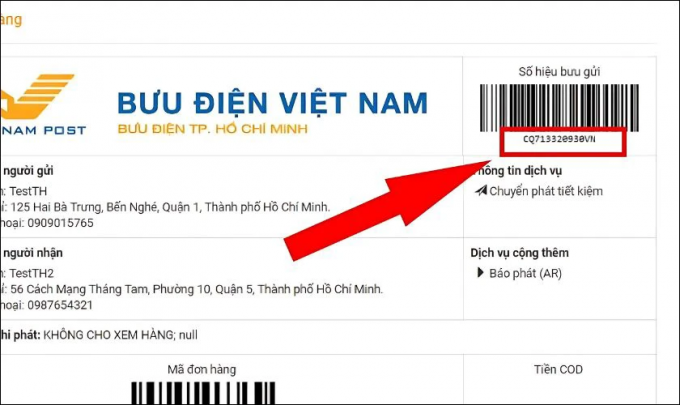 Mã vận đơn thường được in trực tiếp dưới mã vạch