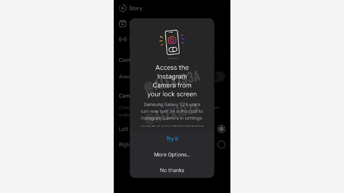 Galaxy S24 cho phép người dùng truy cập Instagram ngay từ màn hình khóa