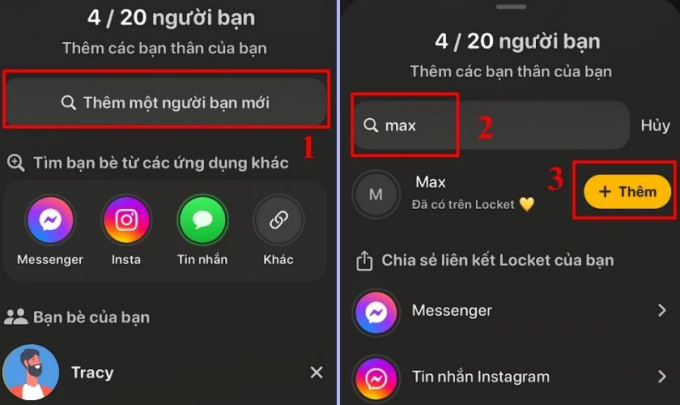 Mở app Locket và chọn biểu tượng hình hai người.