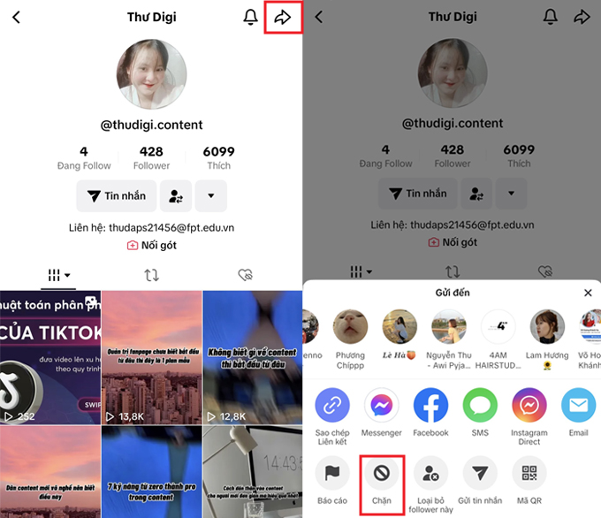 Cách chặn người dùng TikTok 