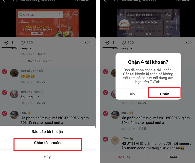 Cách chặn người dùng TikTok hàng loạt bước chặn