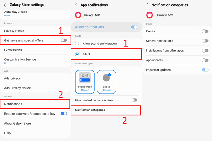 Cách tắt quảng cáo và thông báo của Samsung Galaxy Store bước vào tắt thông báo