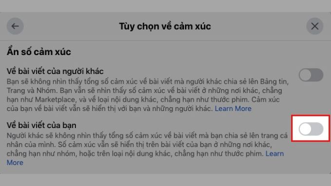 ẩn lượt thích trên Facebook bước 4