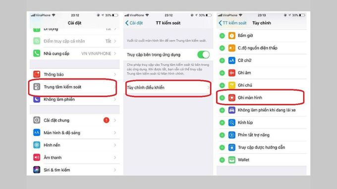 quay màn hình iPhone ios 11, 12 bước 2