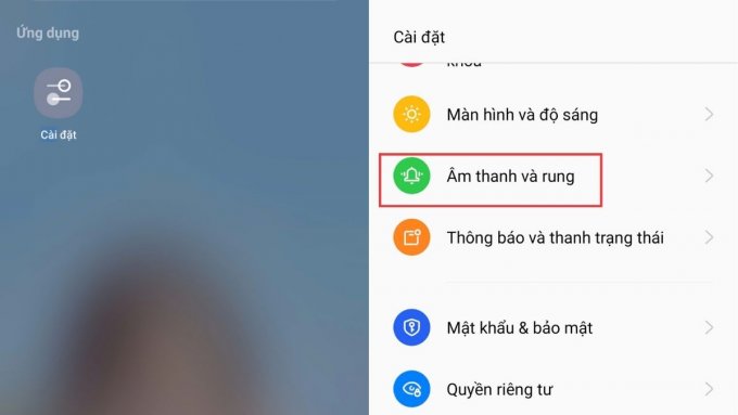 Tìm và chọn mục Âm thanh và rung