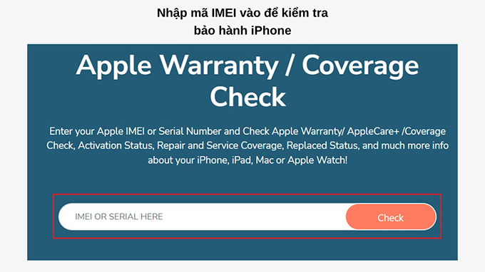 Sau đó, bạn truy cập trang web bằng đường link bên dưới và dán IMEI vào khoảng trắng