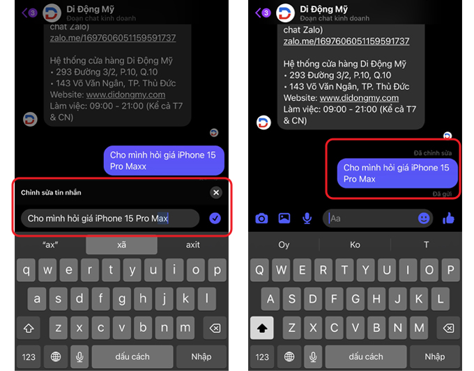 Cách sửa tin nhắn đã gửi trên Messenger