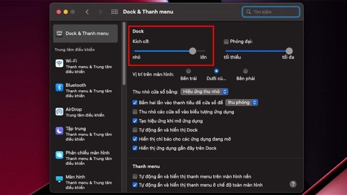 2. Điều chỉnh kích thước của thanh Dock