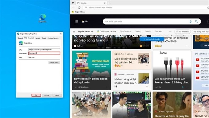 Bước 5: Trong hộp thoại Thuộc tính, nhập tổ hợp phím tắt bạn muốn sử dụng vào ô Phím tắt. Ví dụ, mình sẽ sử dụng tổ hợp phím Ctrl + Alt + Z.
