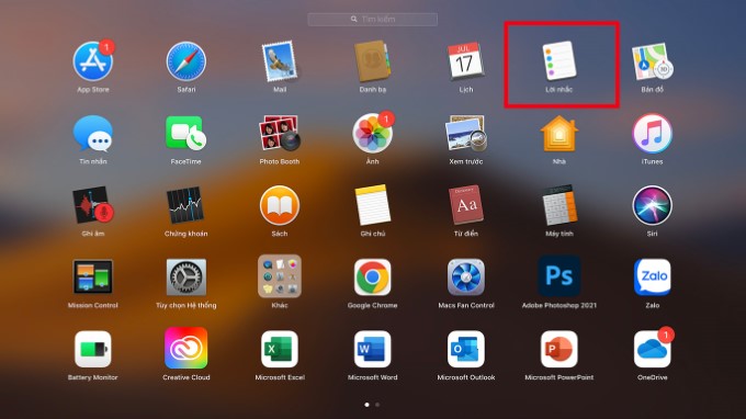 Bước 1: Mở ứng dụng Lời nhắc (Reminders) trên máy Mac.