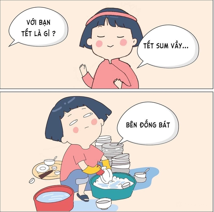 Ảnh meme Tết gia đình dọn dẹp